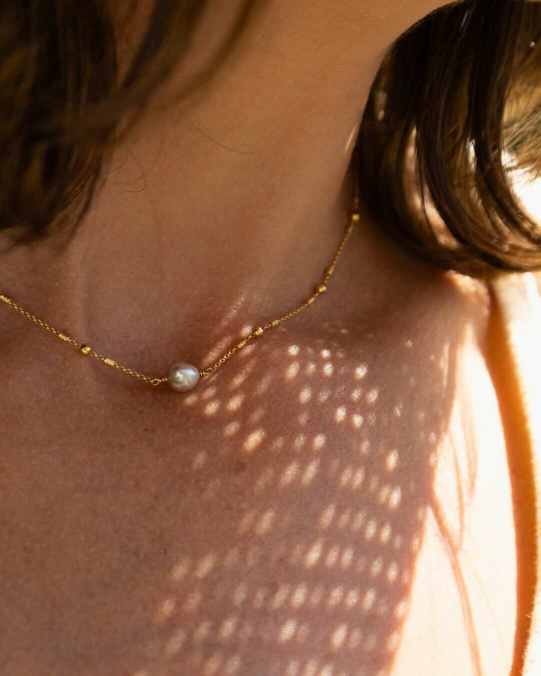 PARCI PARLÄ COLLIER MAEVA PERLE KESHI TAHITI GOLDFILLED