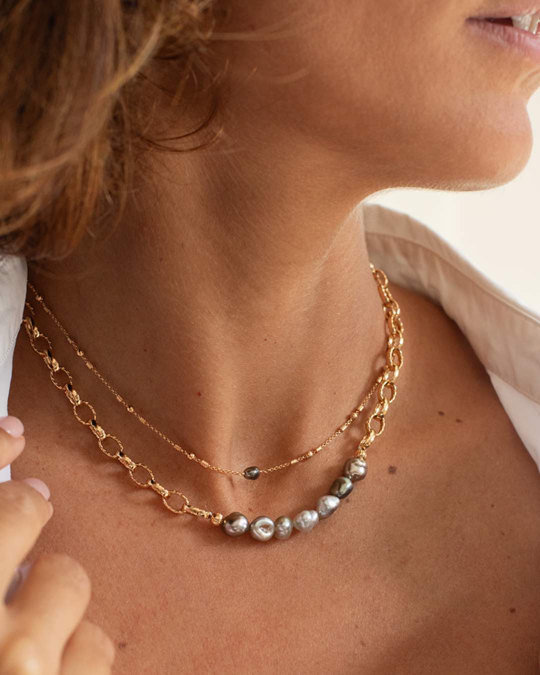 PARCI PARLÄ COLLIER MAEVA PERLE KESHI TAHITI GOLDFILLED