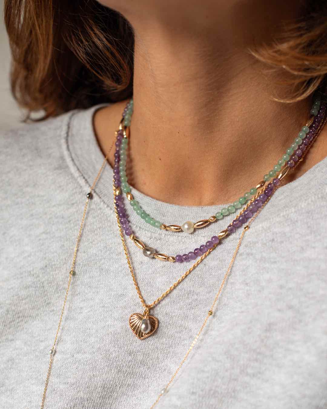 Collier Ras De Cou En Aventurine Verte - Perles Taillées - Occasion Parfait État