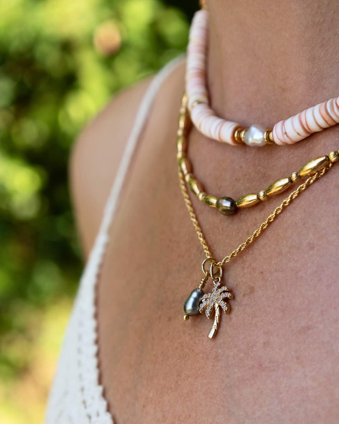 PARCI PARLÄ - Collier JOY grigri palmier, perle keshi Tahiti